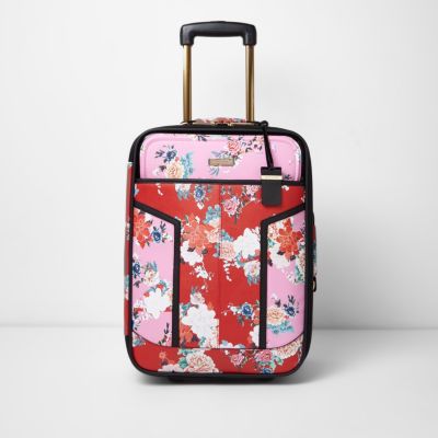 Pink and red floral print cabin suitcase